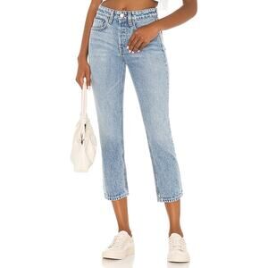 Grlfrnd 'Karolina' Blue Cotton Petite High Rise Straight Crop Denim Jean Size 23